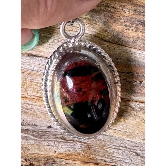 Sterling Silver Pendant With Oval Onyx Red Jasper Gemstone Cabochonn reversible - Picture 6 of 8